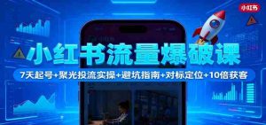 小红书流量爆破课：7天起号+聚光投流实操+避坑指南+对标定位+10倍获客-网创资源