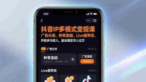 （17014期）抖音IP多模式变现课，广告分成、种草激励、Live图带货，开拓多元收入，副业稳定月入过万-网创资源