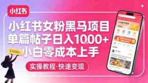 小红书女粉黑马项目，单篇帖子日入1k+，小白零成本上手-网创资源