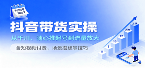 抖音带货实操，从千川、随心推起号到流量放大，含短视频付费，场景搭建等技巧-网创资源