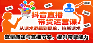 抖音直播带货运营课，从话术逻辑到促单、拉新话术，流量感知与直播节奏，提升带货能力-网创资源