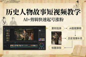 历史人物故事短视频教学，AI+剪辑制作历史人物题材短视频，快速起号涨粉-网创资源
