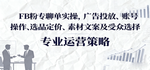FB粉专聊单实操，广告投放、账号操作、选品定价、素材文案及受众选择-网创资源