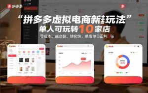 拼多多虚拟电商新玩法，单人可玩转10家店，零成本、成交快、转化快，单店单日盈利3张【揭秘】-网创资源
