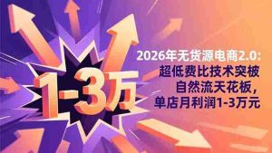 （16504期）2026年无货源电商2.0：超低费比技术突破自然流天花板，单店月利润1-3万元-网创资源