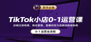 TikTok小店0-1运营课：店铺注册搭建、商品管理、直播回放与违禁词规避指南-网创资源