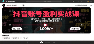 抖音账号盈利实战课，定位对标、标签打造、破播放技巧，讲涨粉变现与场景搭建-网创资源