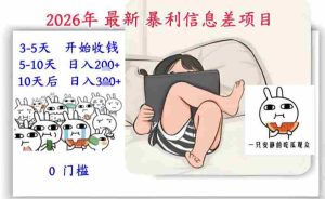2026年最新暴利信息差项目：3-5天开始收米，10天后稳定3张，0门槛，每天两三个小时搞定-网创资源