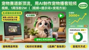 宠物赛道新顶流，用AI制作宠物播客短视频，1周涨粉2W（视频+提示词+变现方法）-网创资源