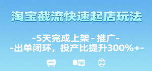 淘宝截流快速起店玩法，5天完成上架-推广-出单闭环，投产比提升300%+-网创资源