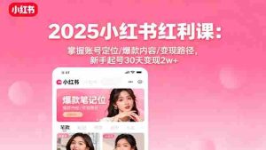 （16153期）2025小红书红利课：掌握账号定位/爆款内容/变现路径，新手起号30天变现2w+-网创资源