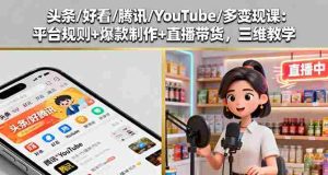 （16147期）头条/好看/腾讯/YouTube/多变现课：平台规则+爆款制作+直播带货，三维教学-网创资源