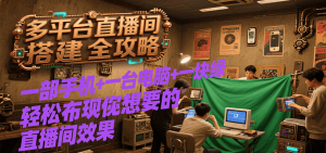 多平台直播间搭建全攻略，一部手机+一台电脑+一块绿布轻松实现你想要的直播间效果-网创资源