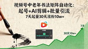（16022期）视频号中老年书法矩阵自动化：起号+AI剪辑+批量引流 7天起量30天涨粉10w+-网创资源