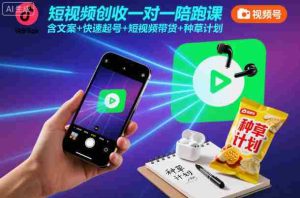 短视频创收一对一陪跑课，含文案+快速起号+短视频带货+种草计划-网创资源