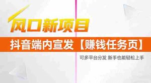 风口新项目，抖音端内宣发【賺钱任务页】，可多平台分发，新手也能轻松上手-网创资源