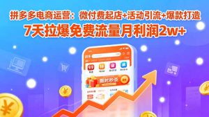 （15960期）拼多多电商运营：微付费起店+活动引流+爆款打造 7天拉爆免费流量月利润2w+-网创资源