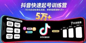 （15844期）抖音快速起号训练营，7天冷启动标准化流程，单条视频涨粉5万+-网创资源