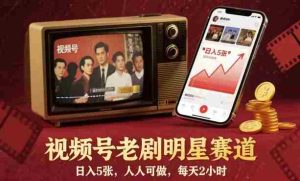 视频号老剧明星赛道，日入5张，人人可做，每天2小时-网创资源