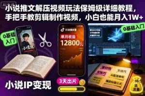 小说推文解压视频玩法保姆级详细教程，手把手教剪辑制作视频，小白也能月入1W+-网创资源
