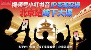 视频号小红书抖音IP变现实操北京站线下大课，40+行业短视频高变现姿势，100+IP高变现实操技术-网创资源
