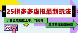 25最新拼多多虚拟电商，单店日入3位数， 小白也能快速上手，保姆级教程-网创资源