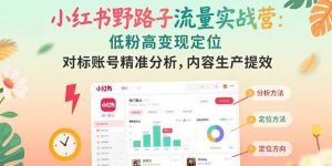 （15423期）小红书野路子流量实战营：低粉高变现定位 对标账号精准分析 内容生产提效-网创资源