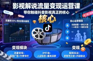 影视解说流量变现运营课，带你触碰抖音影视真正的核心-网创资源