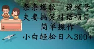 条条爆款，视频号夫妻搞笑对话项目，简单操作，小白轻松日入3张-网创资源