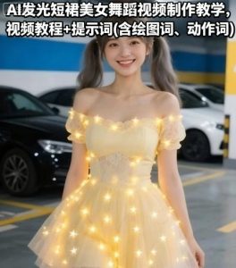 AI发光短裙美女舞蹈视频制作教学，视频教程+提示词(含绘图词、动作词)-网创资源