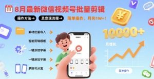 8月最新微信视频号批量剪辑操作方法及变现流程，简单操作，月入1w+-网创资源