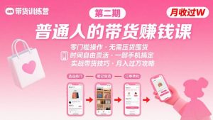 小红书带货第二期训练营，普通人月收过W的带货课，时间自由，零门槛无压货，一部手机即可操作-网创资源