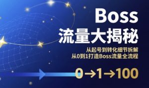 Boss流量大揭秘，从起号到转化细节拆解，从0到1打造Boss流量全流程-网创资源
