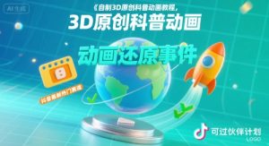 自制3D原创科普动画教程，动画还原事件，抖音最新热门赛道，可过伙伴计划-网创资源