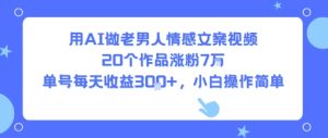 用AI做老男人情感文案视频，20个作品涨粉7W，单号每天收益3张+，小白操作简单-网创资源