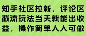 知乎社区拉新，评论区截流玩法当天就能出收益，操作简单人人可做-网创资源