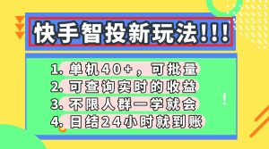 （14372期）快手智投新玩法，单机日入40+，可批量，可查询实时收益，收益日结24小…-网创资源