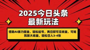 （14306期）2025今日头条最新玩法，借助AI暴力掘金，轻松起号，两日即可见收益，可…-网创资源