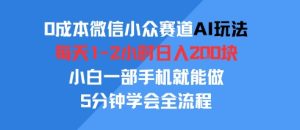 0成本微信小众赛道AI玩法，每天1-2小时日入2张，小白一部手机就能做，5分钟学会全流程-网创资源