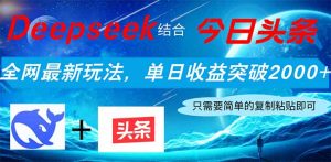 （14262期）Deepseek结合今日头条，全网最新玩法，单日收益突破2000+，小白轻松上手-网创资源