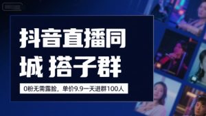 抖音直播同城搭子群，0粉无需露脸，单价19.9，一天进群100人-网创资源
