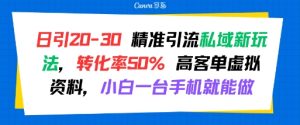 日引 20-30 精准引流私域新玩法，转化率50% 高客单虚拟资料，小白一台手机就能做-网创资源