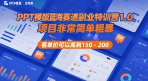 PPT模版蓝海赛道副业特训营1.0，项目非常简单粗暴，客单价可以高到150-200-网创资源