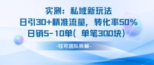 实测私域新玩法日引30加精准流量转化率50%日销5-10单每笔3张-网创资源