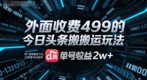 外面收费499的今日头条搬运玩法，有个老铁靠这个玩法单号总收益2w+-网创资源