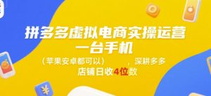 拼多多虚拟电商实操运营，一台手机(苹果安卓都可以)，深耕多多店铺日收4位数-网创资源