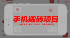 手机搬砖项目，有手就能做，亲测一小时几十，苹果安卓都可以-网创资源