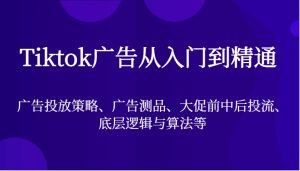 Tiktok广告从入门到精通，广告投放策略、广告测品、大促前中后投流、底层逻辑与算法等-网创资源
