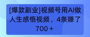 【爆款副业】视频号用 AI 做人生感悟视频，4 条挣了 7张+-网创资源