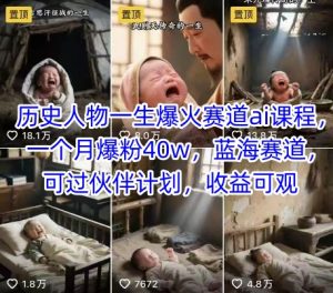 历史人物一生爆火赛道ai课程，一个月爆粉40w，蓝海赛道，可过伙伴计划，收益可观-网创资源